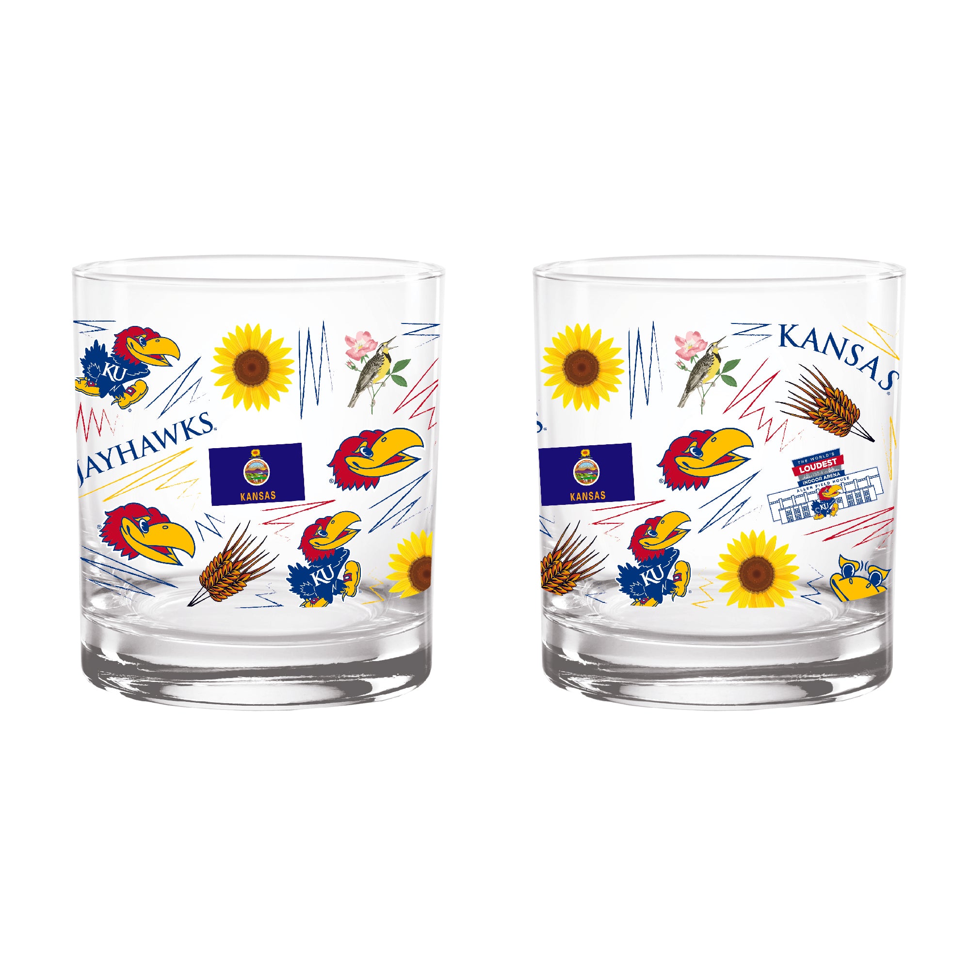 Set of 2 Kansas Jayhawks 14oz Local Rocks Glasses