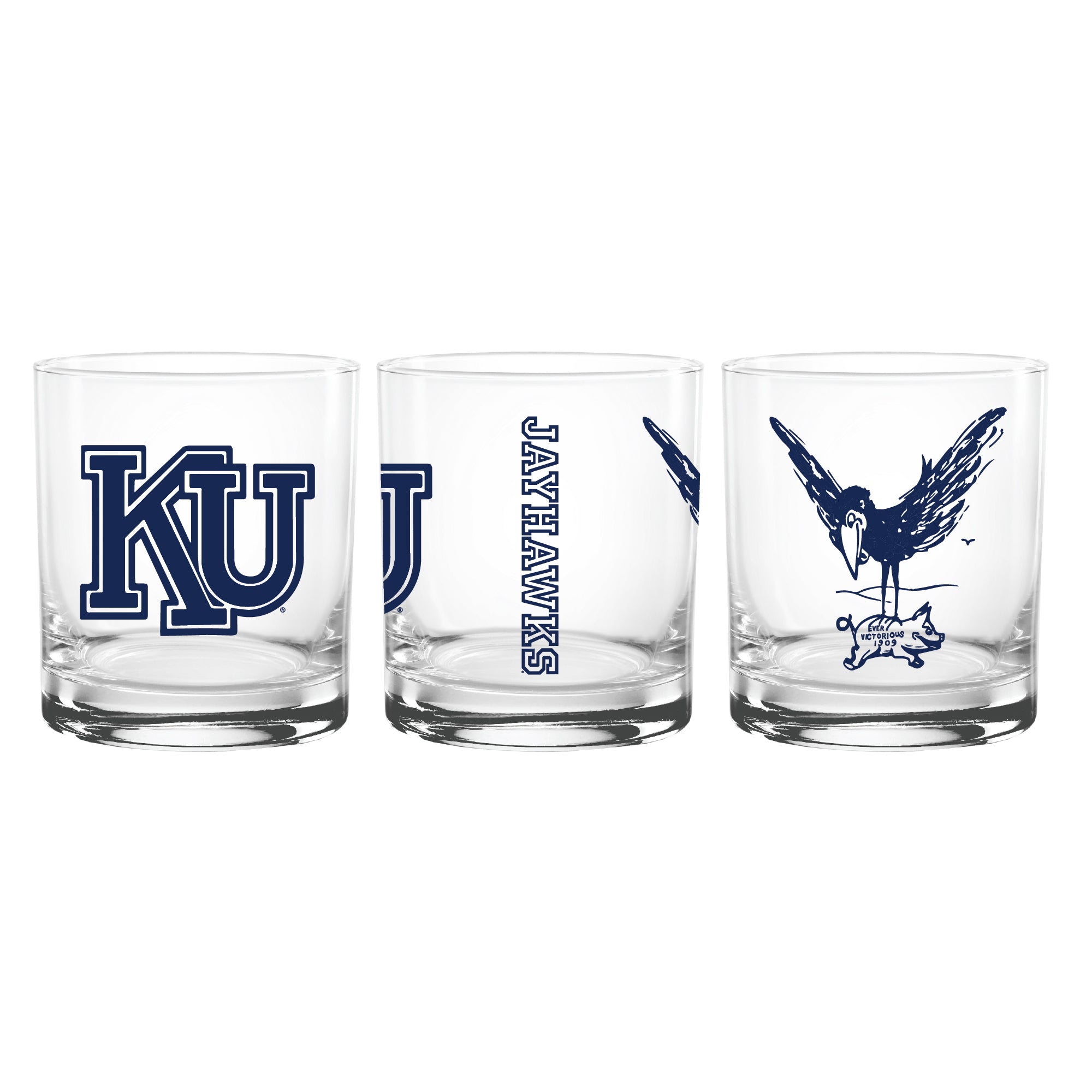 Set of 2 Kansas Jayhawks College Vault Sketch 14oz Rocks Glasses