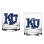 Set of 2 Kansas Jayhawks College Vault Sketch 14oz Rocks Glasses