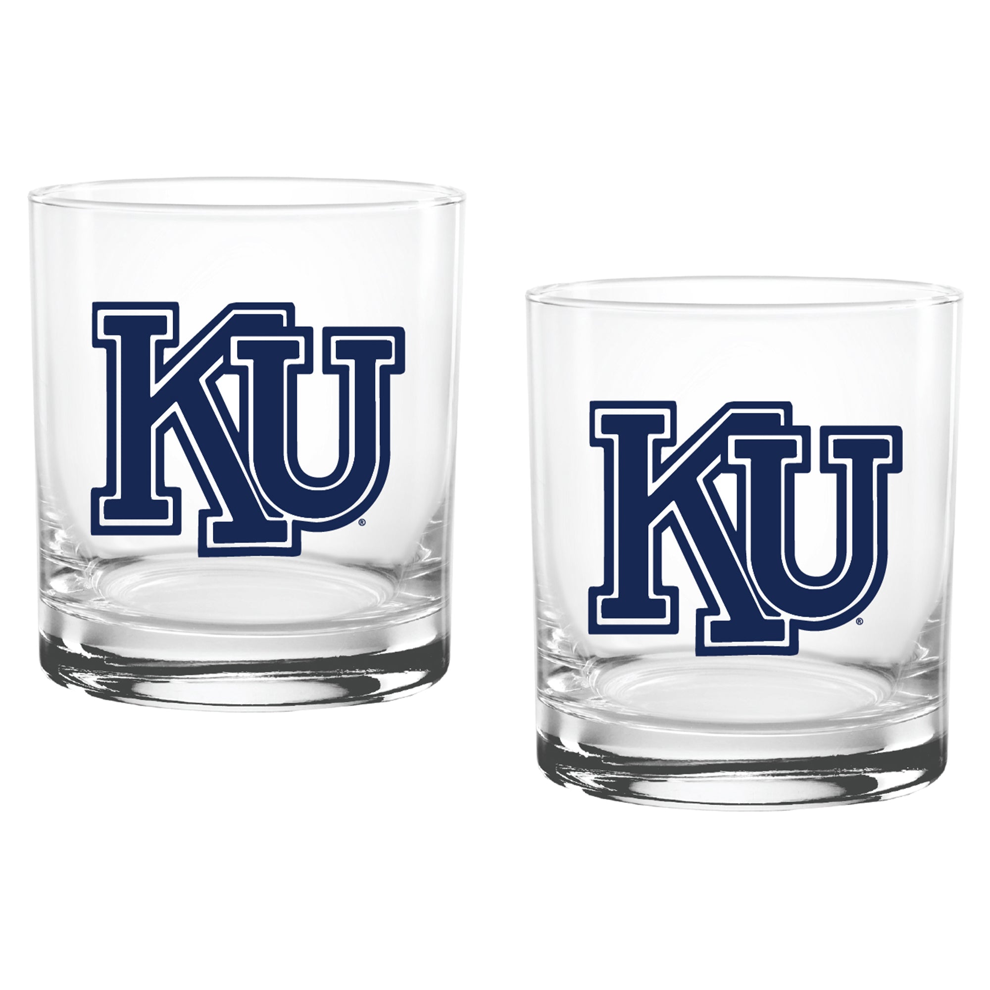 Set of 2 Kansas Jayhawks College Vault Sketch 14oz Rocks Glasses