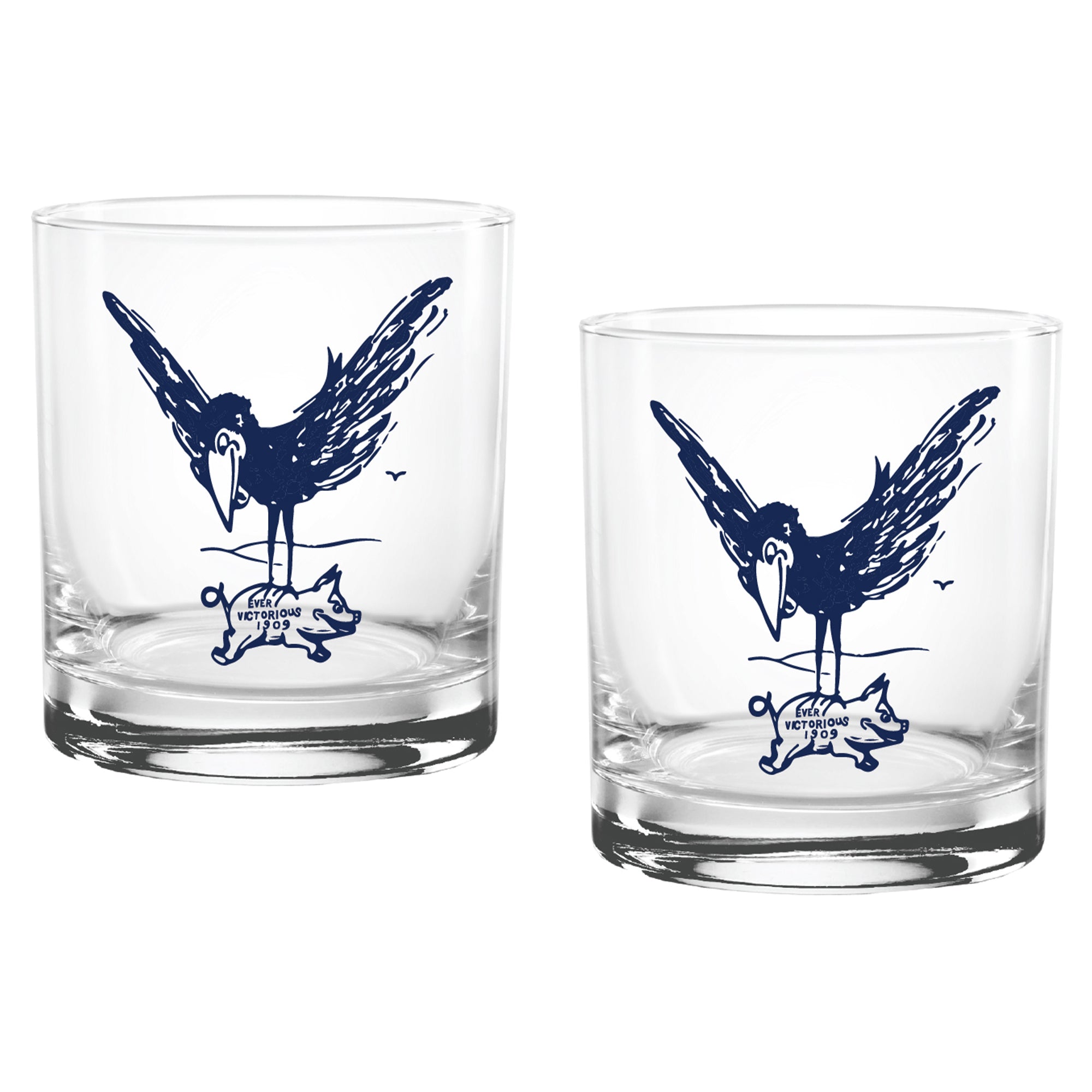 Set of 2 Kansas Jayhawks College Vault Sketch 14oz Rocks Glasses