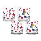 Set of 4 Kansas Jayhawks Basketball Sketch 14oz Rocks Glasses