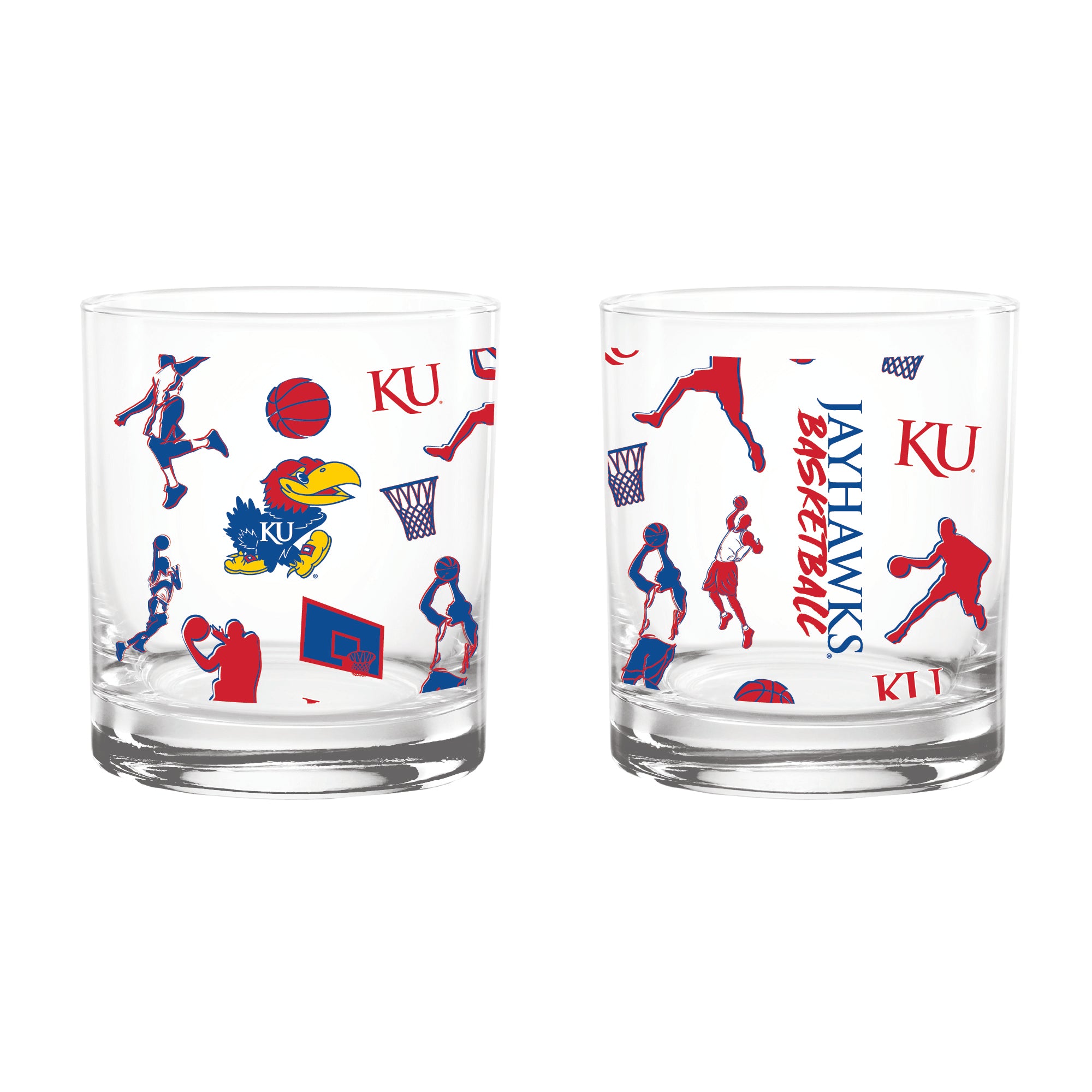 Set of 2 Kansas Jayhawks Basketball Sketch 14oz Rocks Glasses
