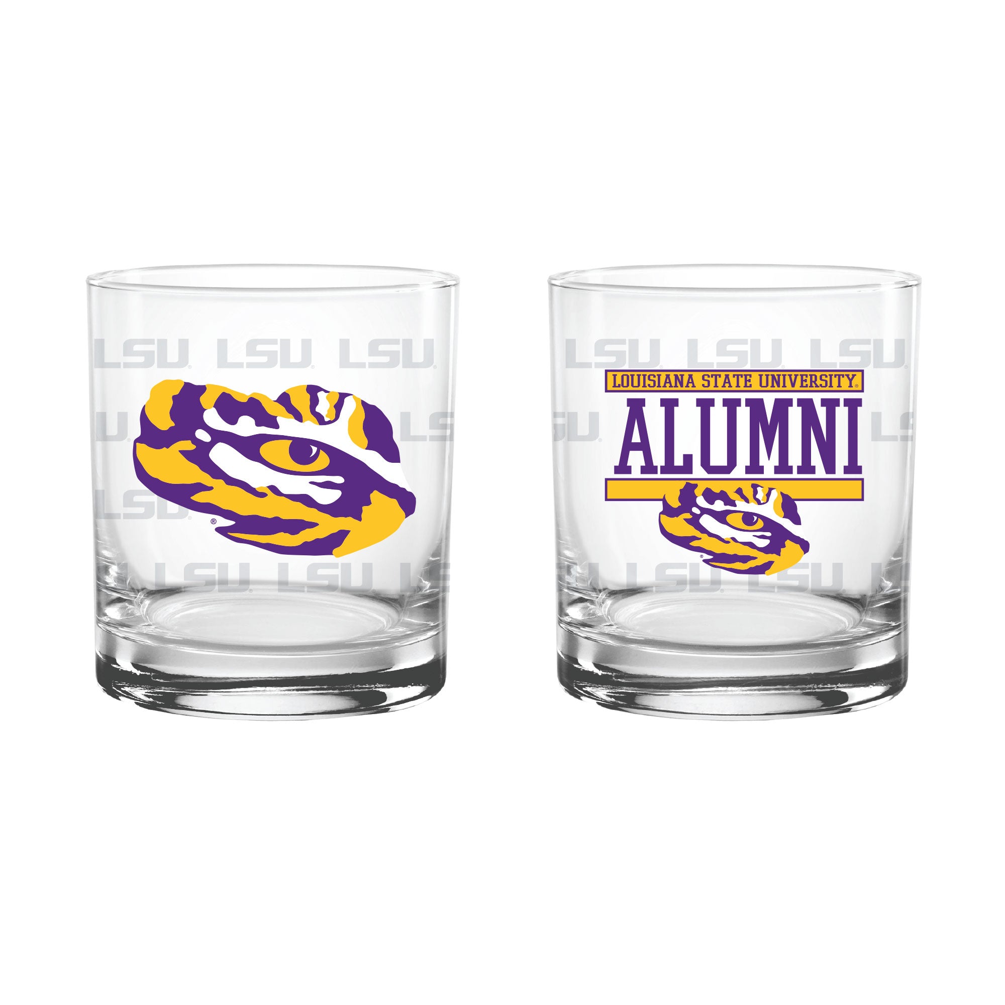 Set of 2 LSU Tigers 14oz Alumni Rocks Glasses