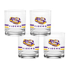 Set of 4 LSU Tigers 14oz Ring Rocks Glasses