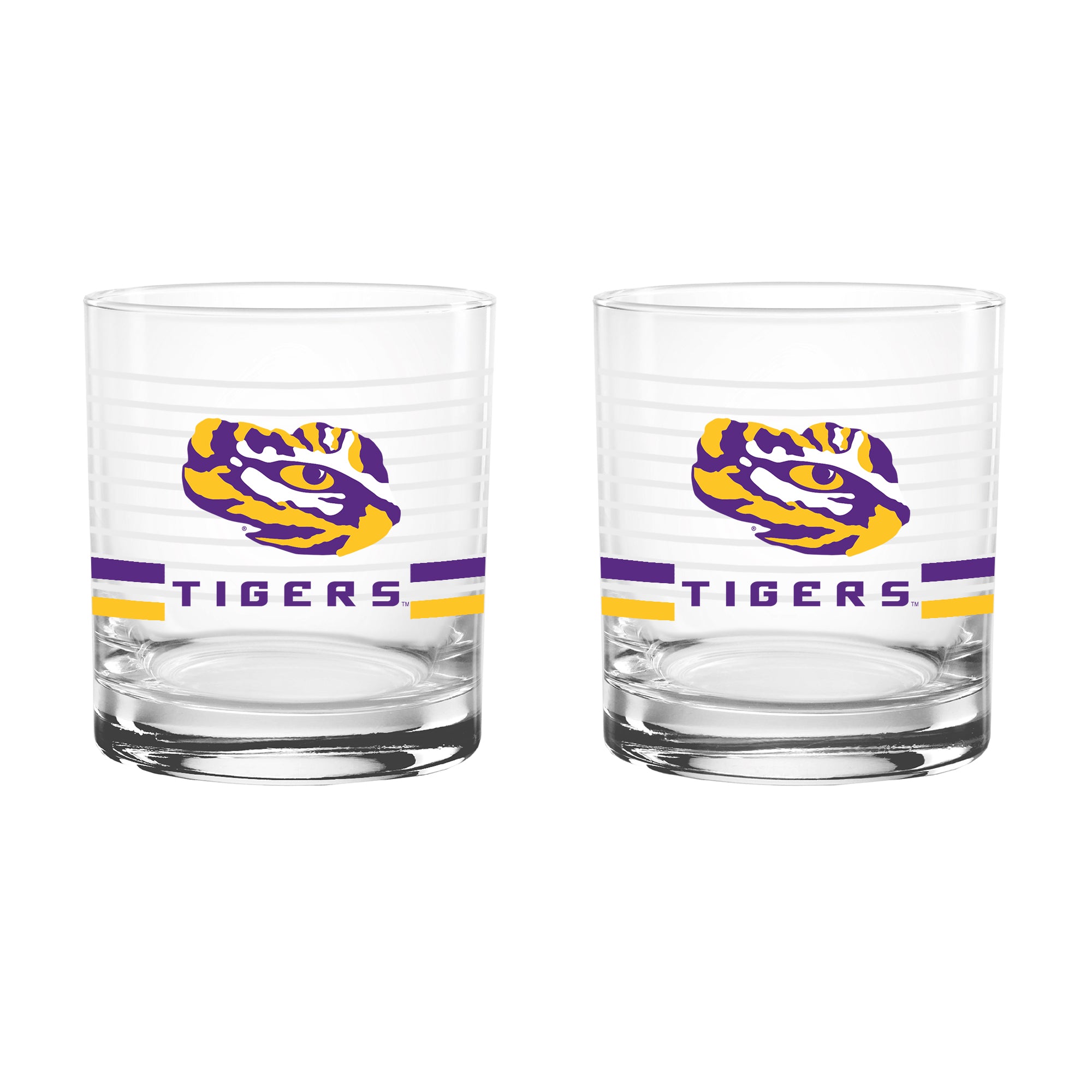 Set of 2 LSU Tigers 14oz Ring Rocks Glasses
