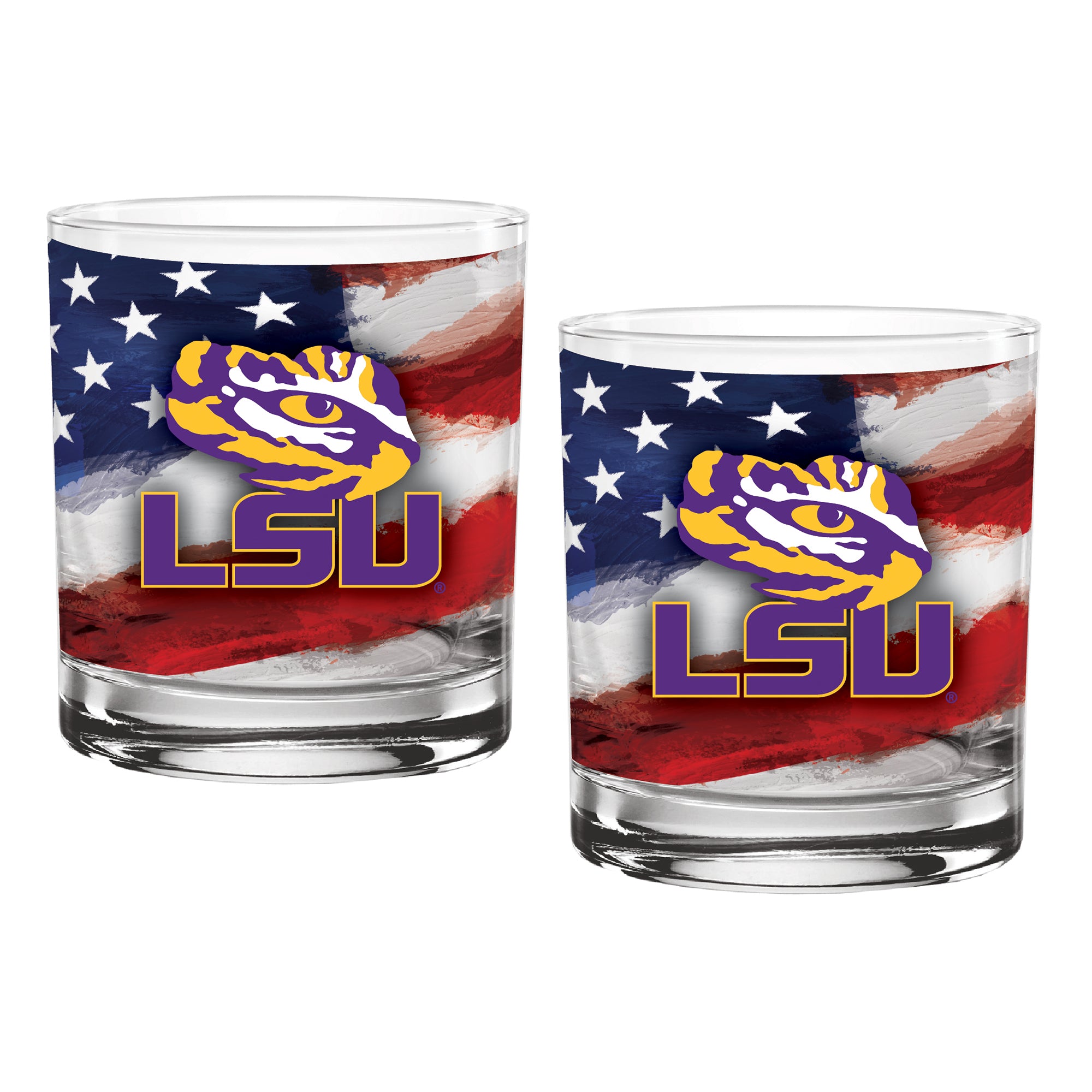 Set of 2 LSU Tigers 14oz Americana Rocks Glasses