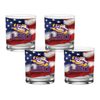 Set of 4 LSU Tigers 14oz Americana Rocks Glasses