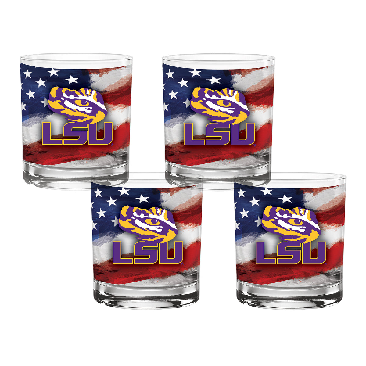 Set of 4 LSU Tigers 14oz Americana Rocks Glasses