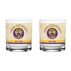 LSU Set of 2 College Vault Tan Retro 14oz Rocks Glasses