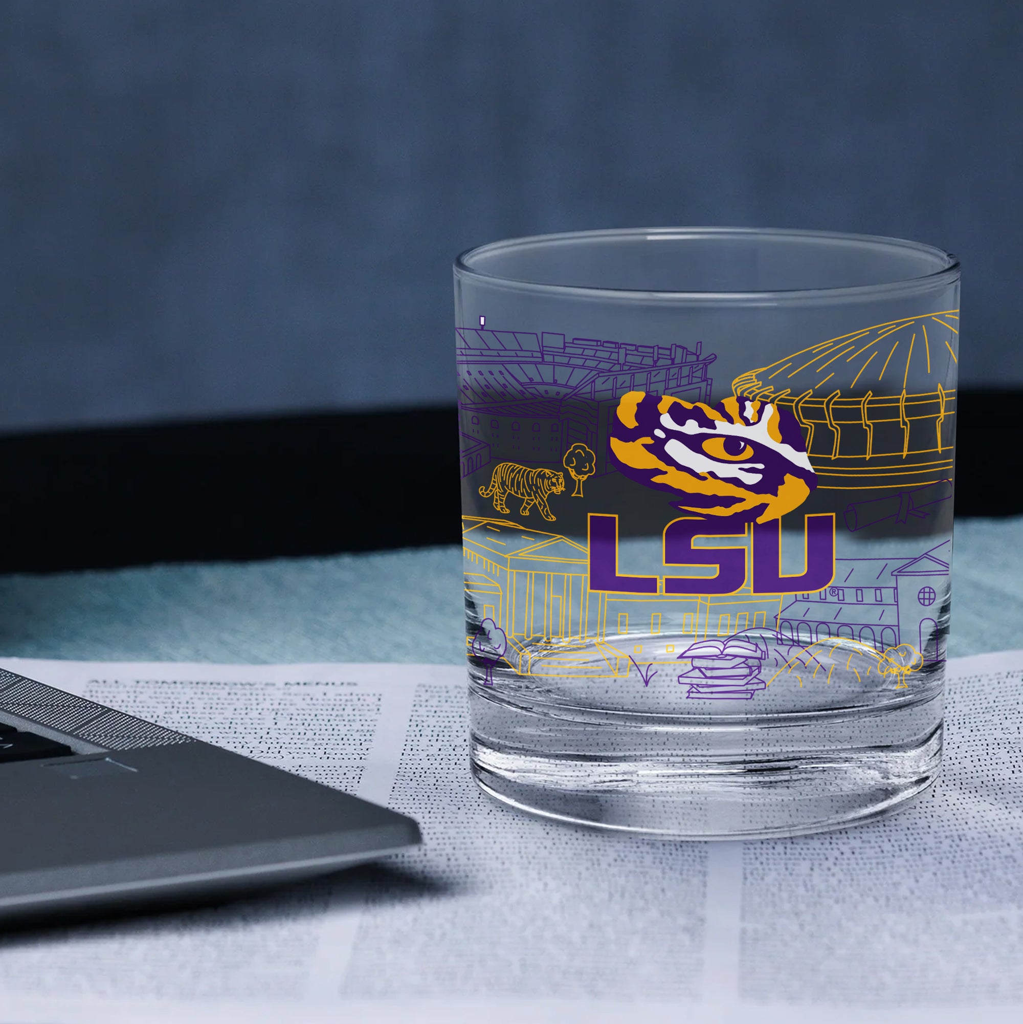 Set of 4 LSU Tigers Campus Line Art 14oz Rocks Glasses