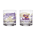 Set of 2 LSU Tigers Campus Line Art 14oz Rocks Glasses