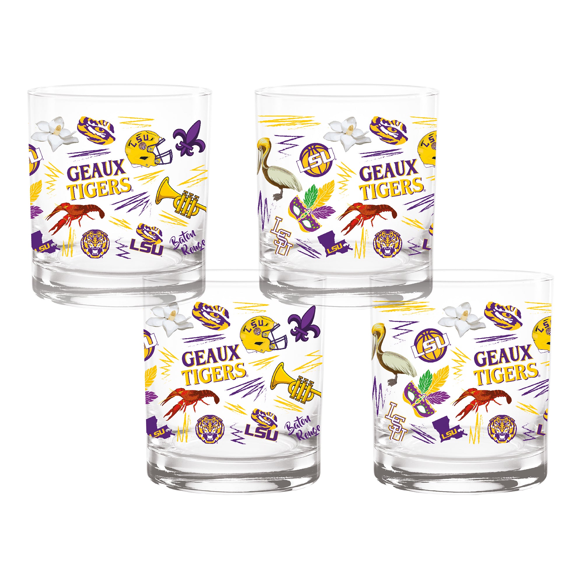 Set of 4 LSU Tigers 14oz Local Rocks Glasses