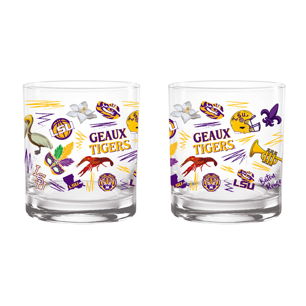 Set of 2 LSU Tigers 14oz Local Rocks Glasses