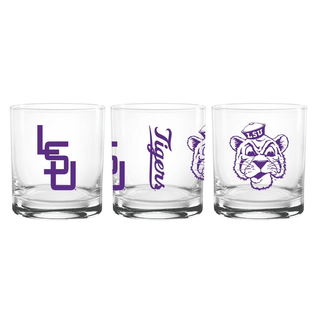 Set of 2 LSU Tigers College Vault Sketch 14oz Rocks Glasses