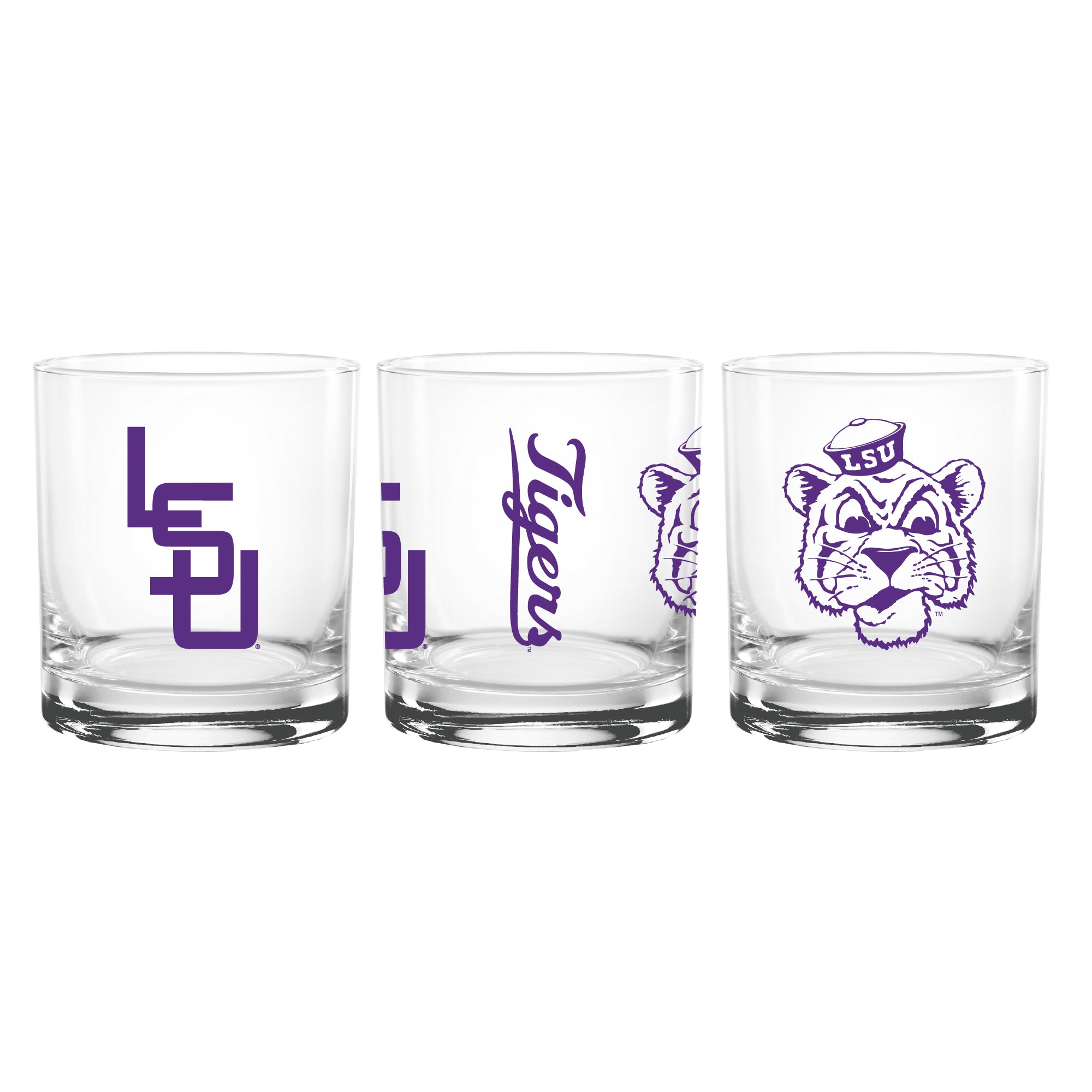 Set of 2 LSU Tigers College Vault Sketch 14oz Rocks Glasses