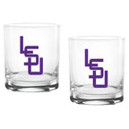 Set of 2 LSU Tigers College Vault Sketch 14oz Rocks Glasses