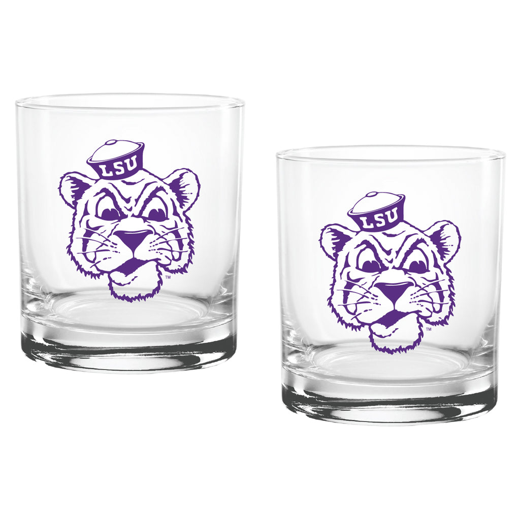 Set of 2 LSU Tigers College Vault Sketch 14oz Rocks Glasses