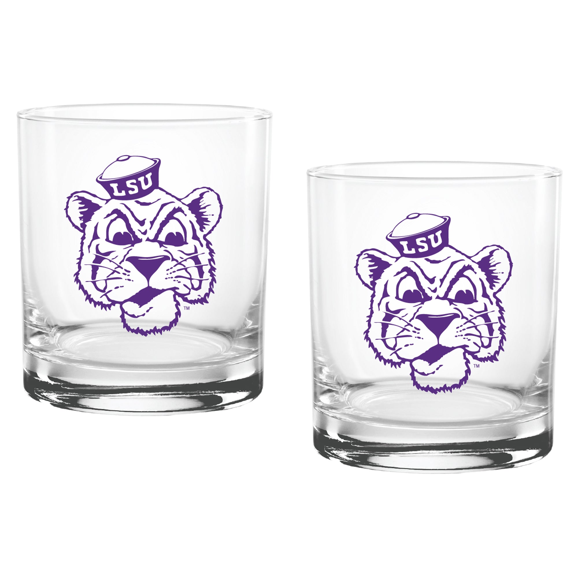 Set of 2 LSU Tigers College Vault Sketch 14oz Rocks Glasses