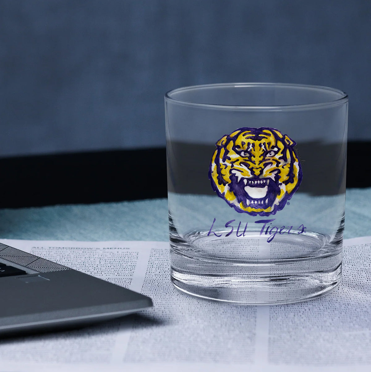 Set of 4 LSU Tigers Mascot by Laura Wilcox 14oz Rocks Glasses
