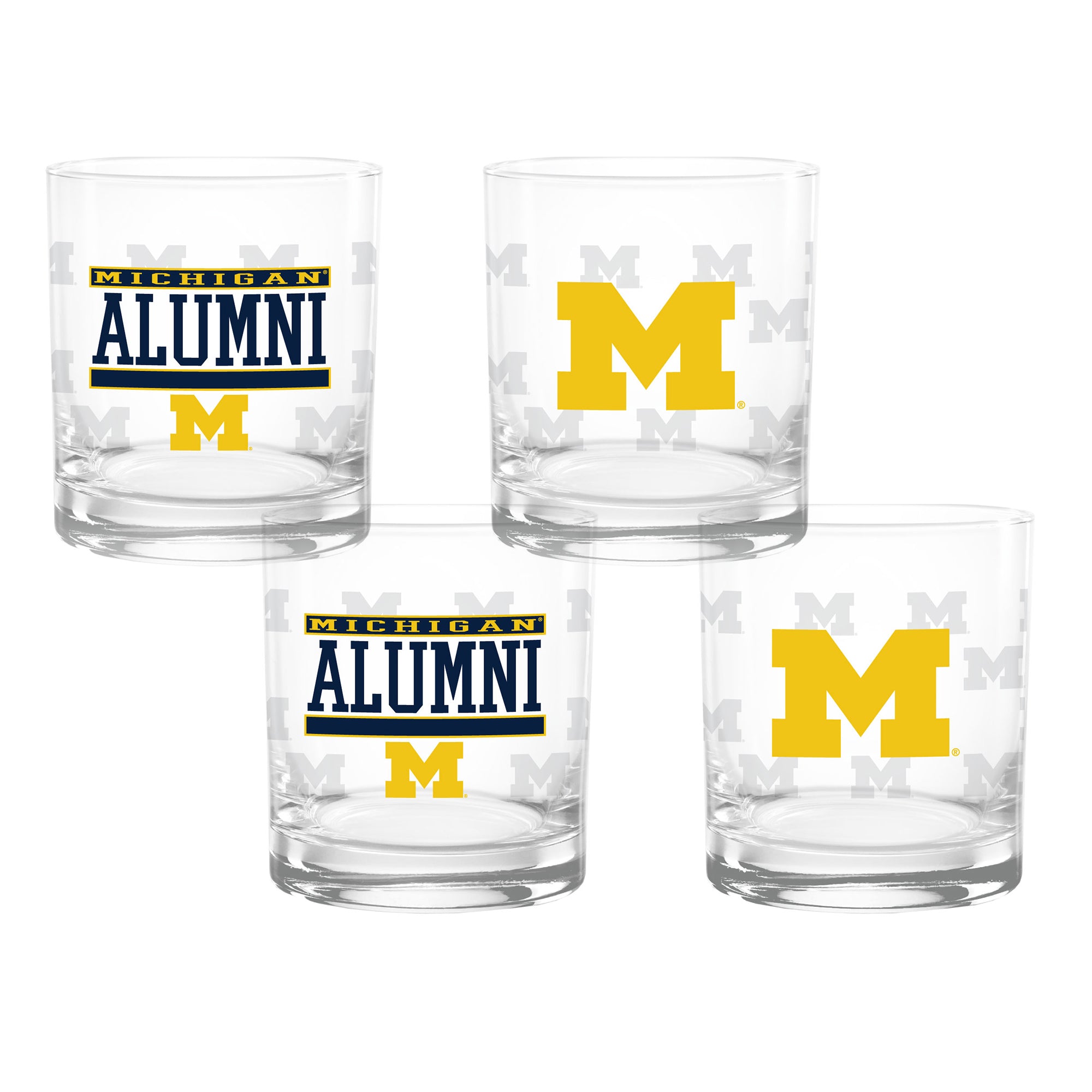 Set of 4 Michigan Wolverines 14oz Alumni Rocks Glasses