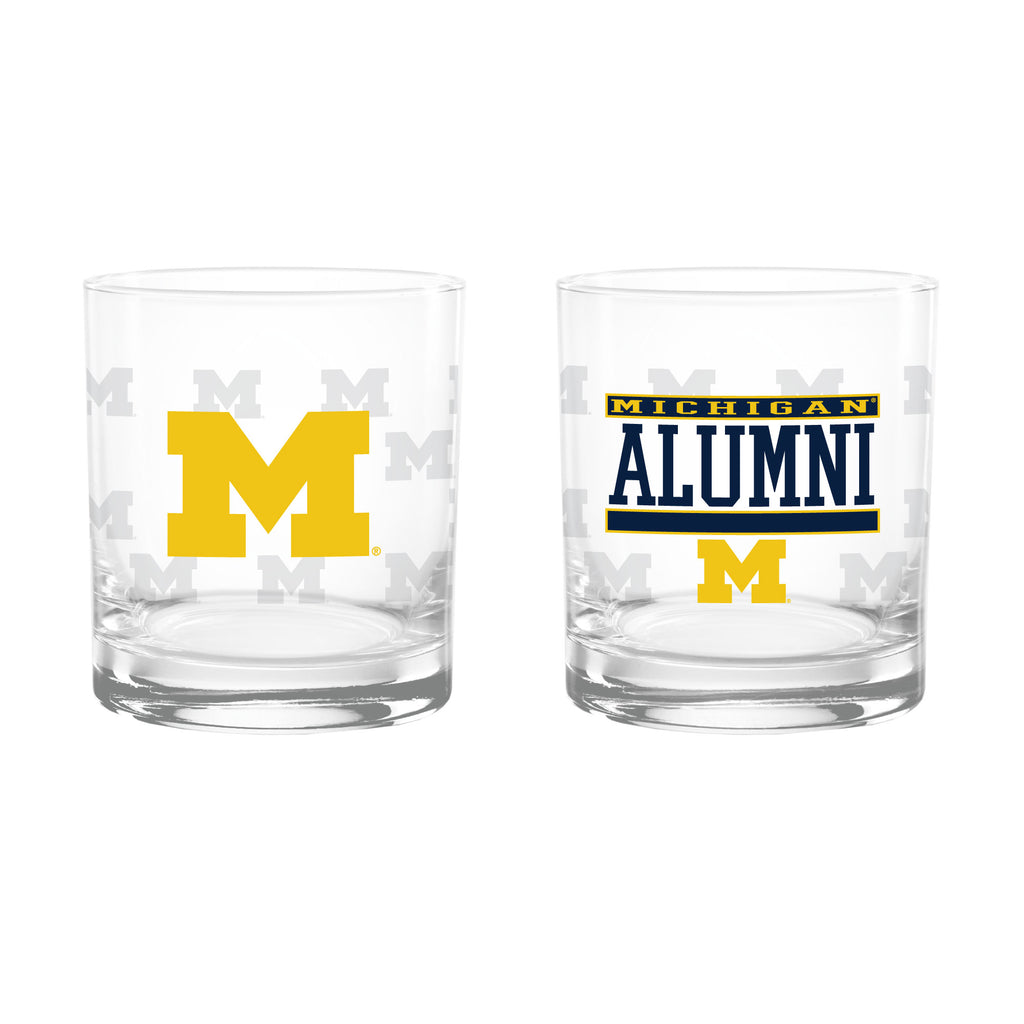 Set of 2 Michigan Wolverines 14oz Alumni Rocks Glasses