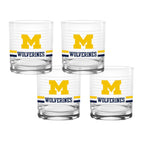 Set of 4 Michigan Wolverines 14oz Ring Rocks Glasses