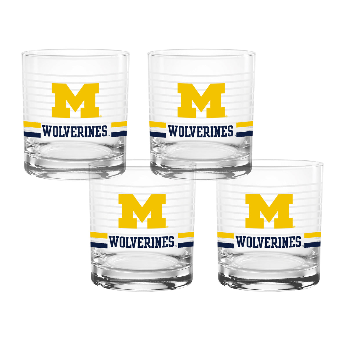 Set of 4 Michigan Wolverines 14oz Ring Rocks Glasses
