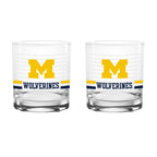 Set of 2 Michigan Wolverines 14oz Ring Rocks Glasses