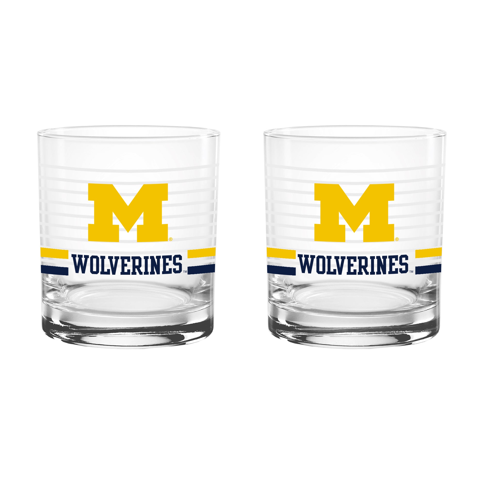 Set of 2 Michigan Wolverines 14oz Ring Rocks Glasses