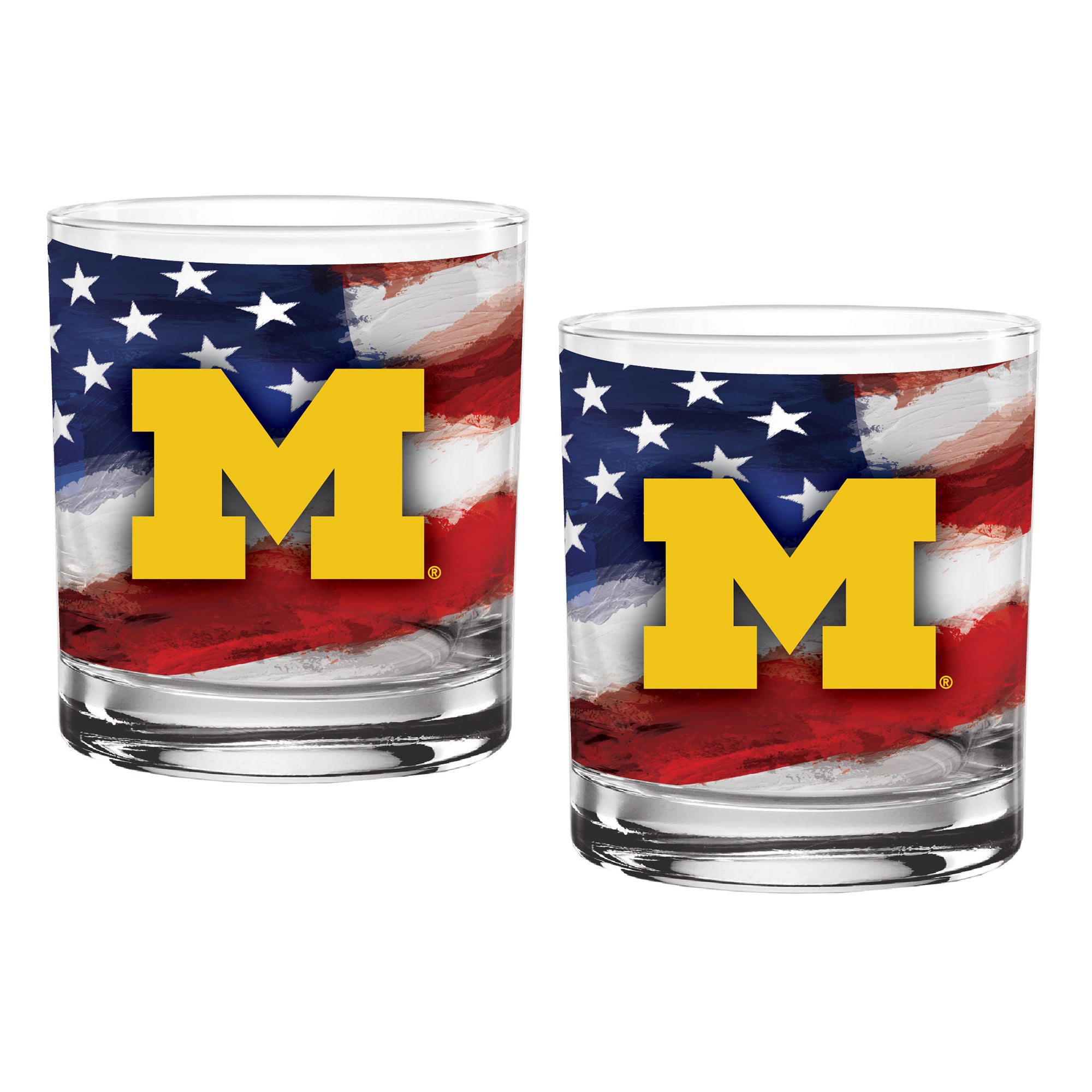 Set of 2 Michigan Wolverines 14oz Americana Rocks Glasses