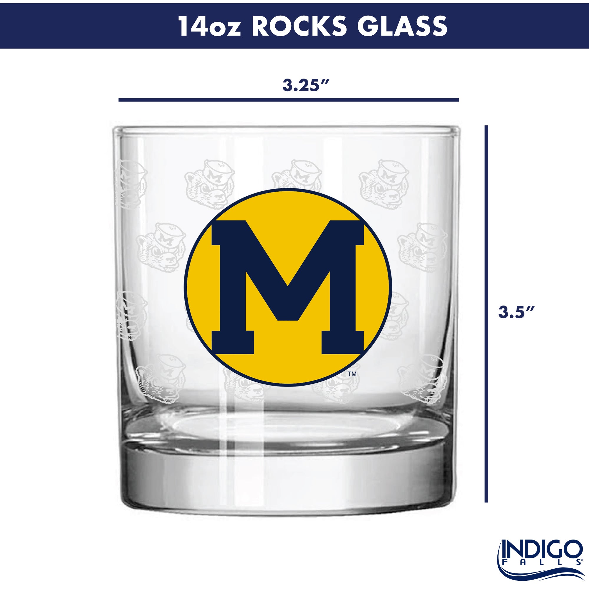 Set of 4 Michigan Wolverines College Vault Rocks Glasses