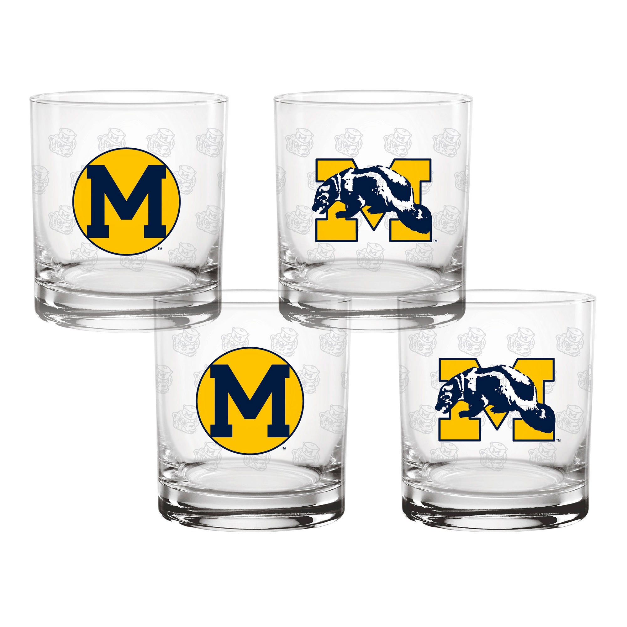Set of 4 Michigan Wolverines College Vault Rocks Glasses