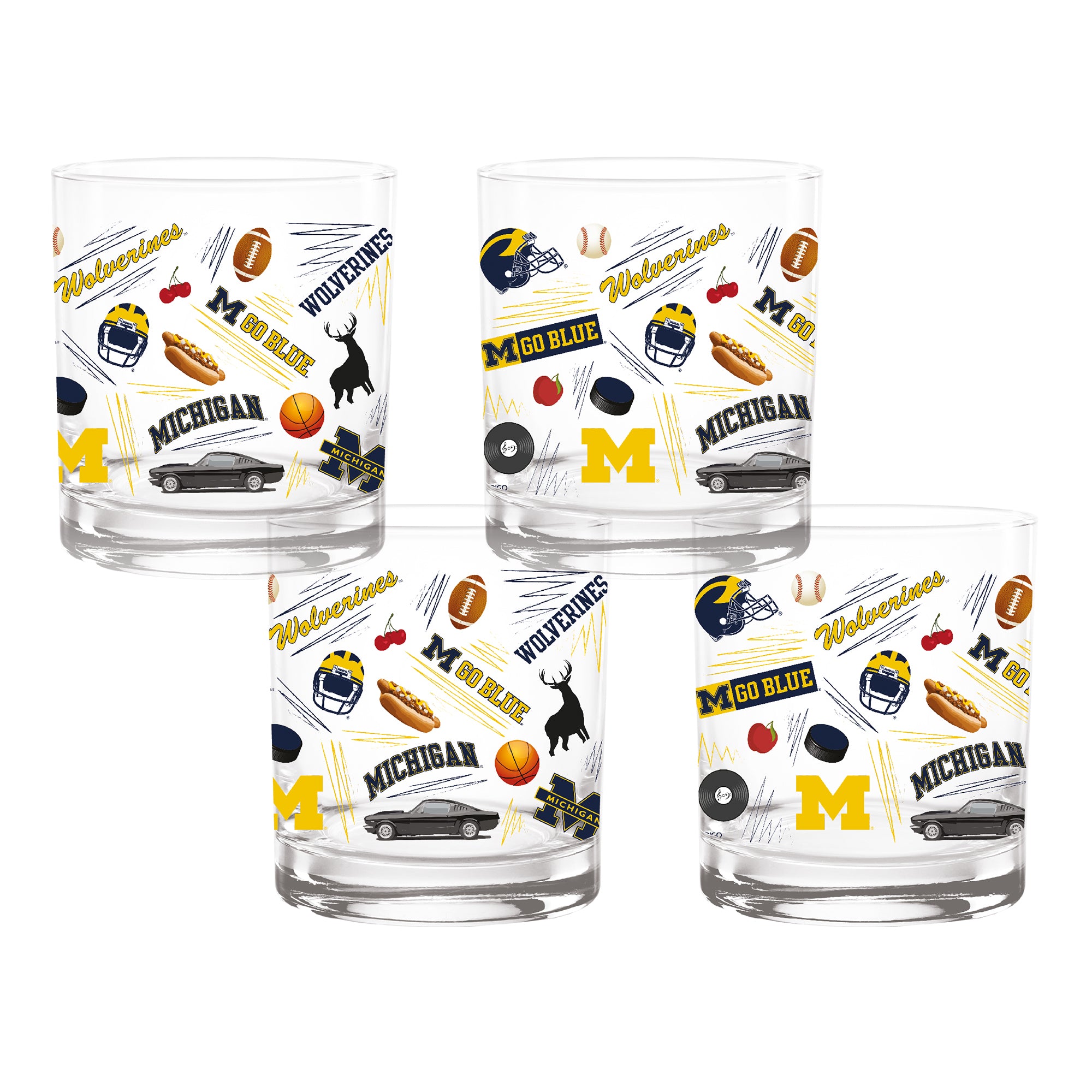 Set of 4 Michigan Wolverines 14oz Local Rocks Glasses