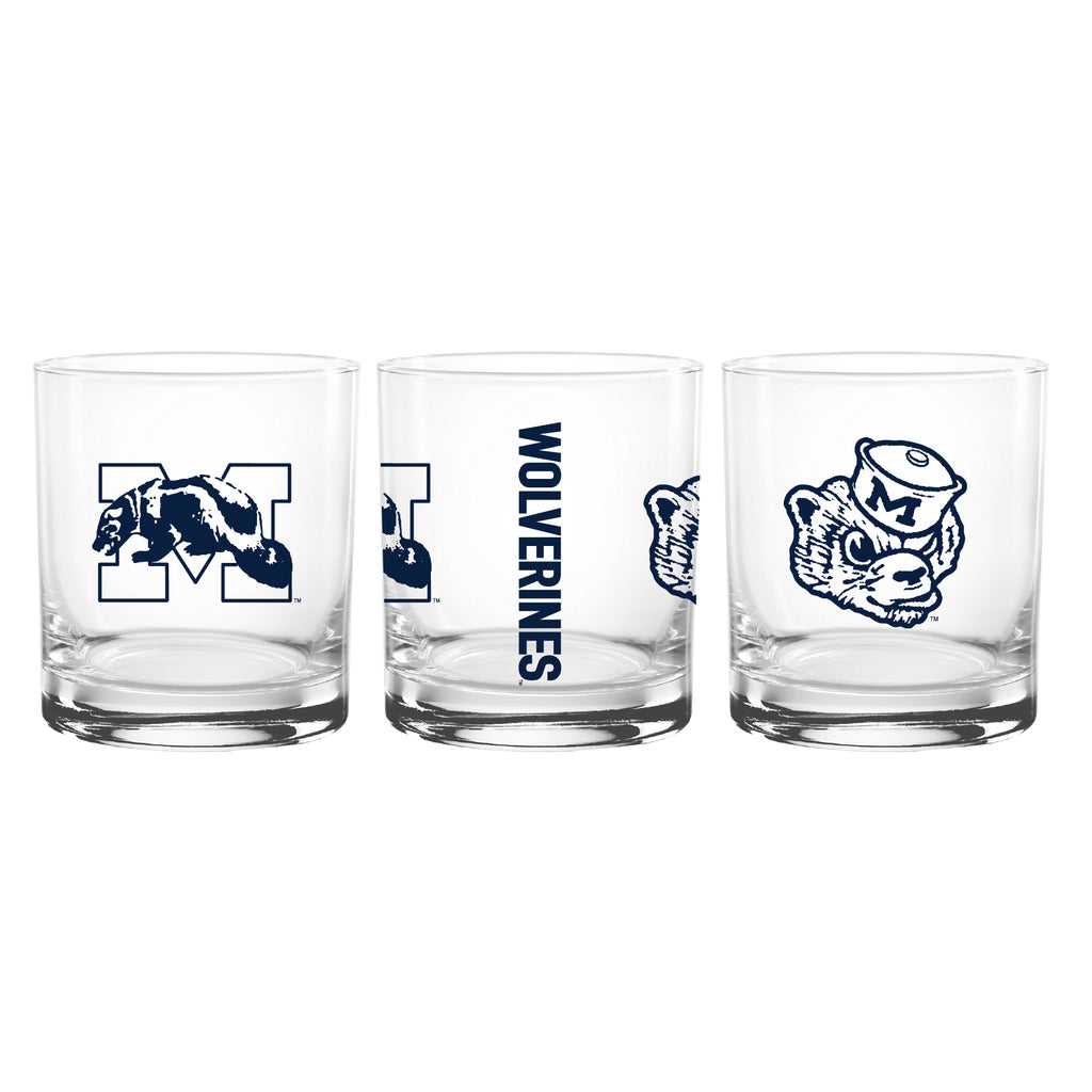 Set of 2 Michigan Wolverines College Vault Sketch 14oz Rocks Glasses