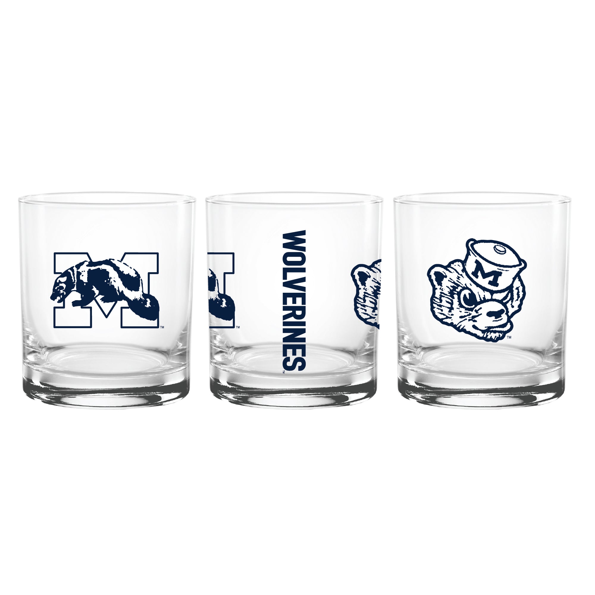 Set of 2 Michigan Wolverines College Vault Sketch 14oz Rocks Glasses
