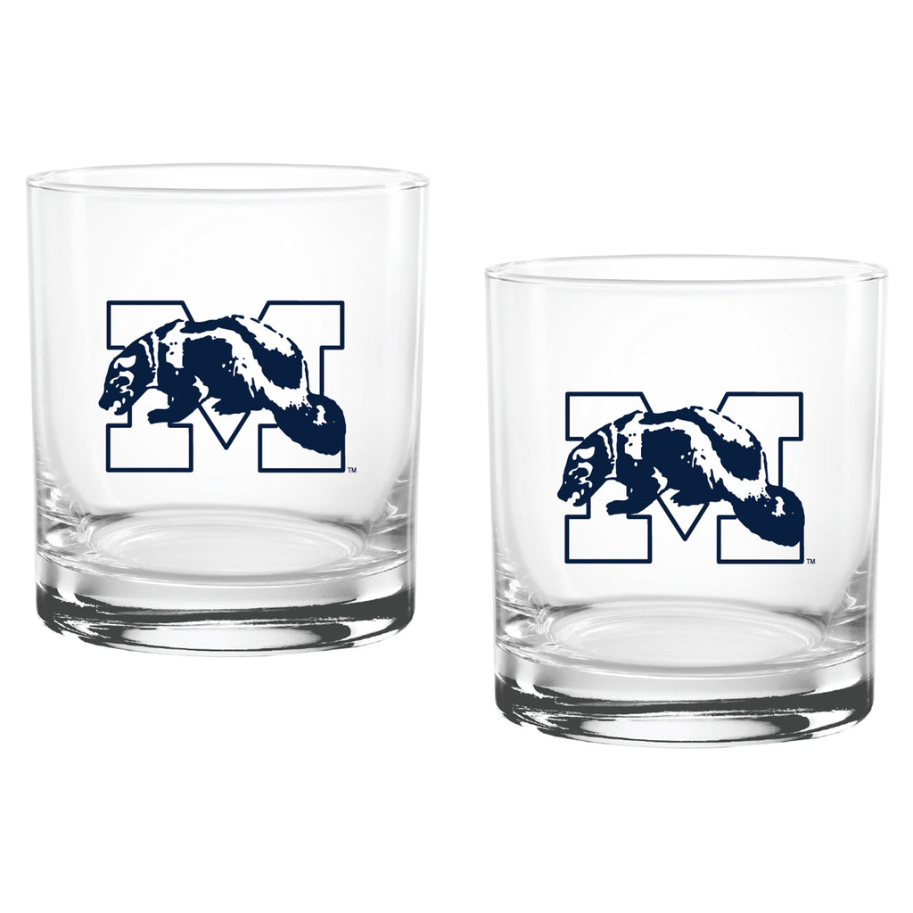 Set of 2 Michigan Wolverines College Vault Sketch 14oz Rocks Glasses