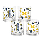 Set of 4 Michigan Wolverines Basketball Sketch 14oz Rocks Glasses