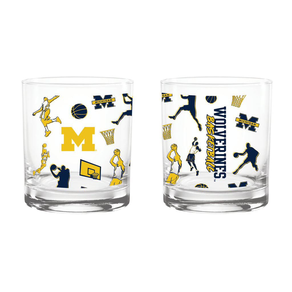 Set of 2 Michigan Wolverines Basketball Sketch 14oz Rocks Glasses