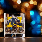 Set of 4 Michigan Wolverines Mascot by Laura Wilcox 14oz Rocks Glasses
