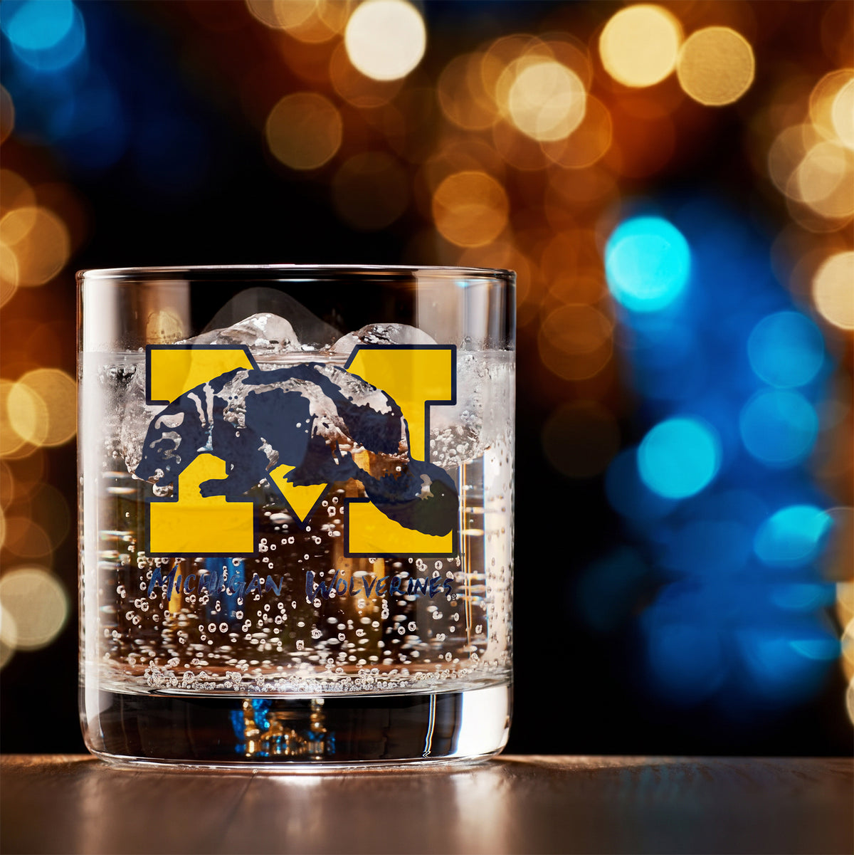 Set of 4 Michigan Wolverines Mascot by Laura Wilcox 14oz Rocks Glasses