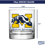Set of 4 Michigan Wolverines Mascot by Laura Wilcox 14oz Rocks Glasses