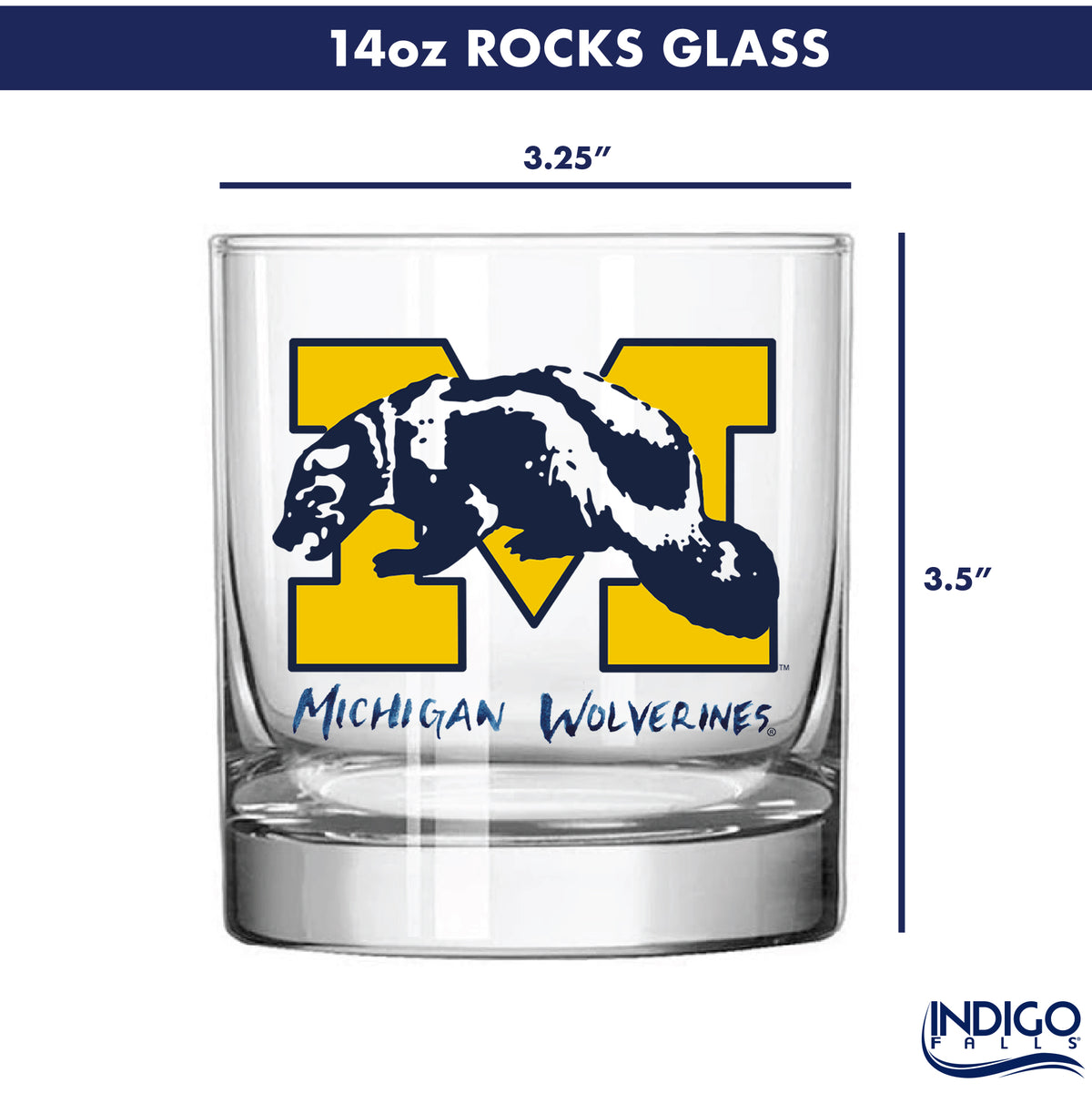 Set of 4 Michigan Wolverines Mascot by Laura Wilcox 14oz Rocks Glasses