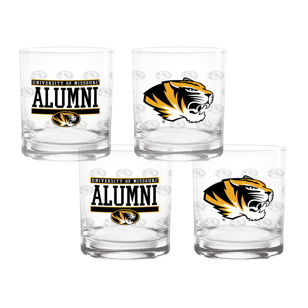 Set of 4 Missouri Tigers 14oz Alumni Rocks Glasses