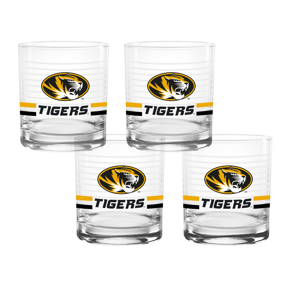Set of 4 Missouri Tigers 14oz Ring Rocks Glasses