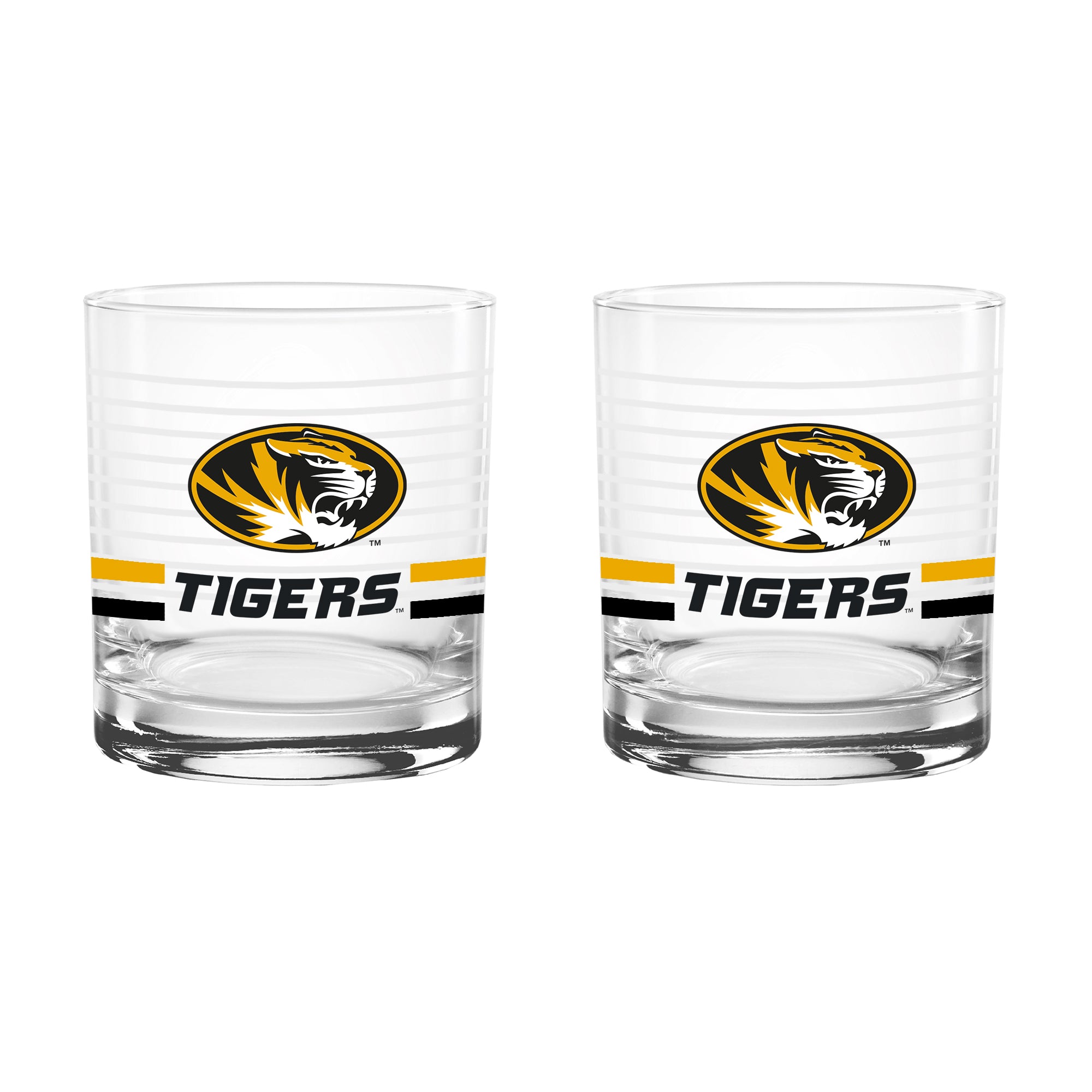 Set of 2 Missouri Tigers 14oz Ring Rocks Glasses