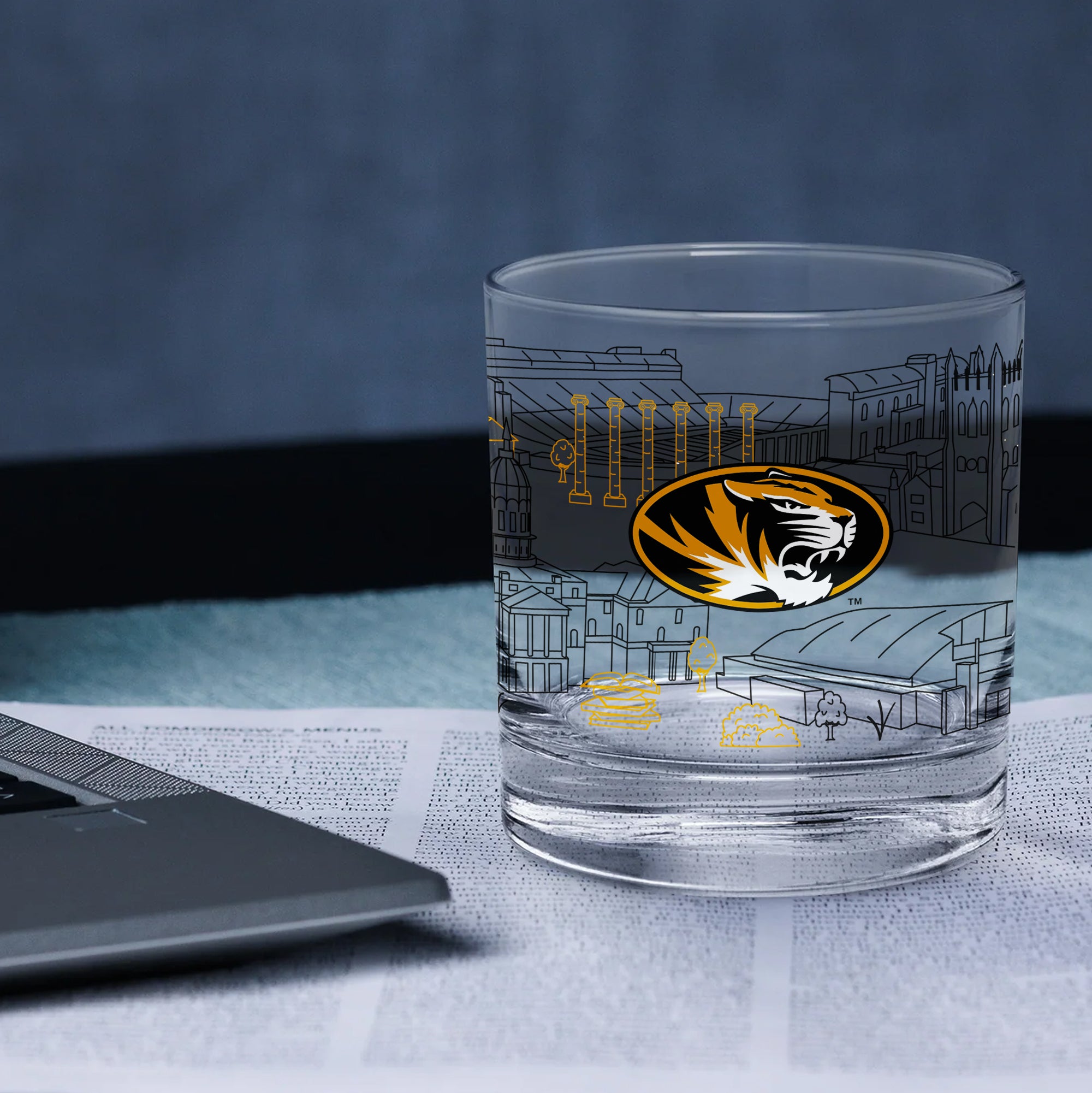 Set of 4 Missouri Tigers Campus Line Art 14oz Rocks Glasses