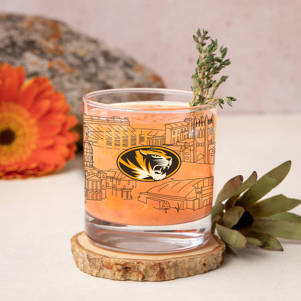 Set of 4 Missouri Tigers Campus Line Art 14oz Rocks Glasses