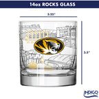 Set of 4 Missouri Tigers Campus Line Art 14oz Rocks Glasses