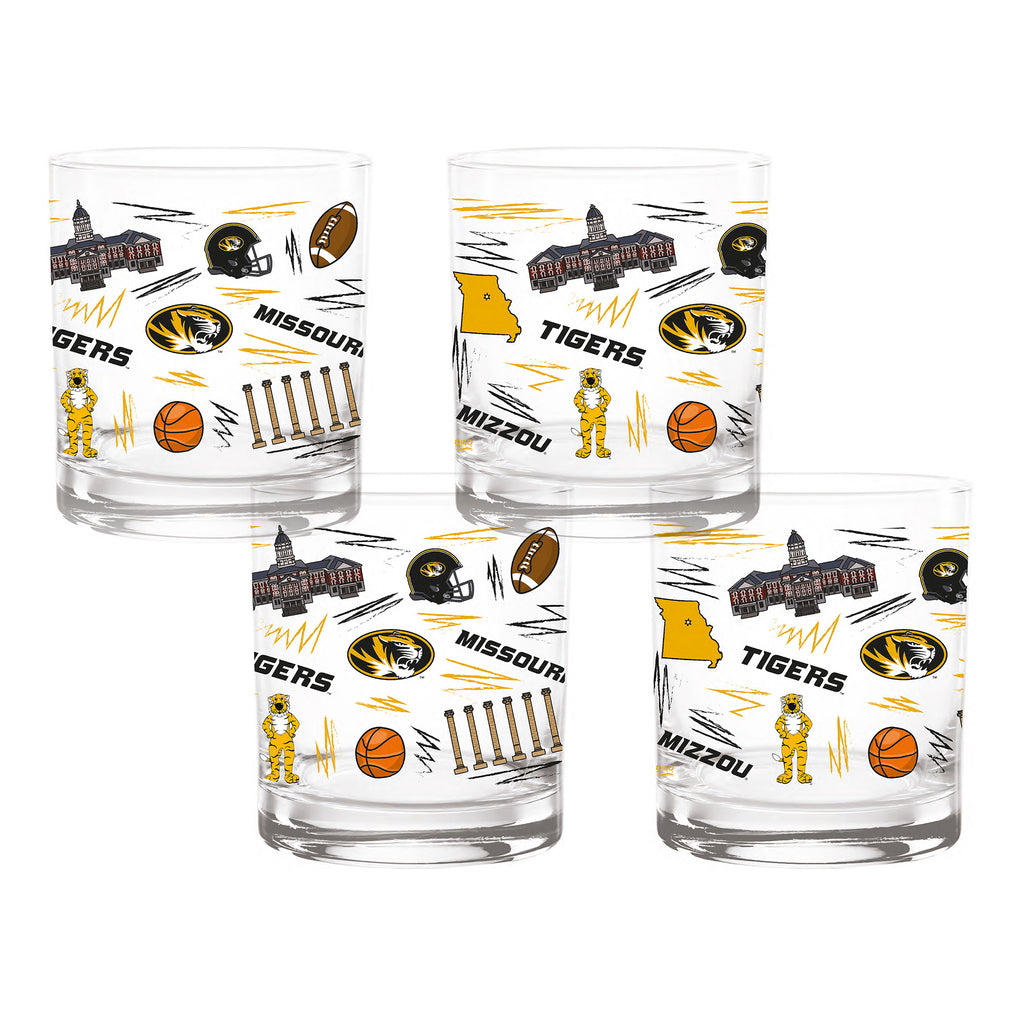 Set of 4 Missouri Tigers 14oz Local Rocks Glasses